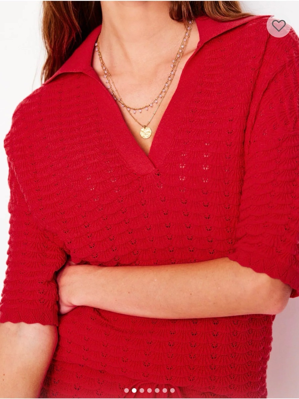 BNWT Boden collared crochet Henley top in ‘strawberry’